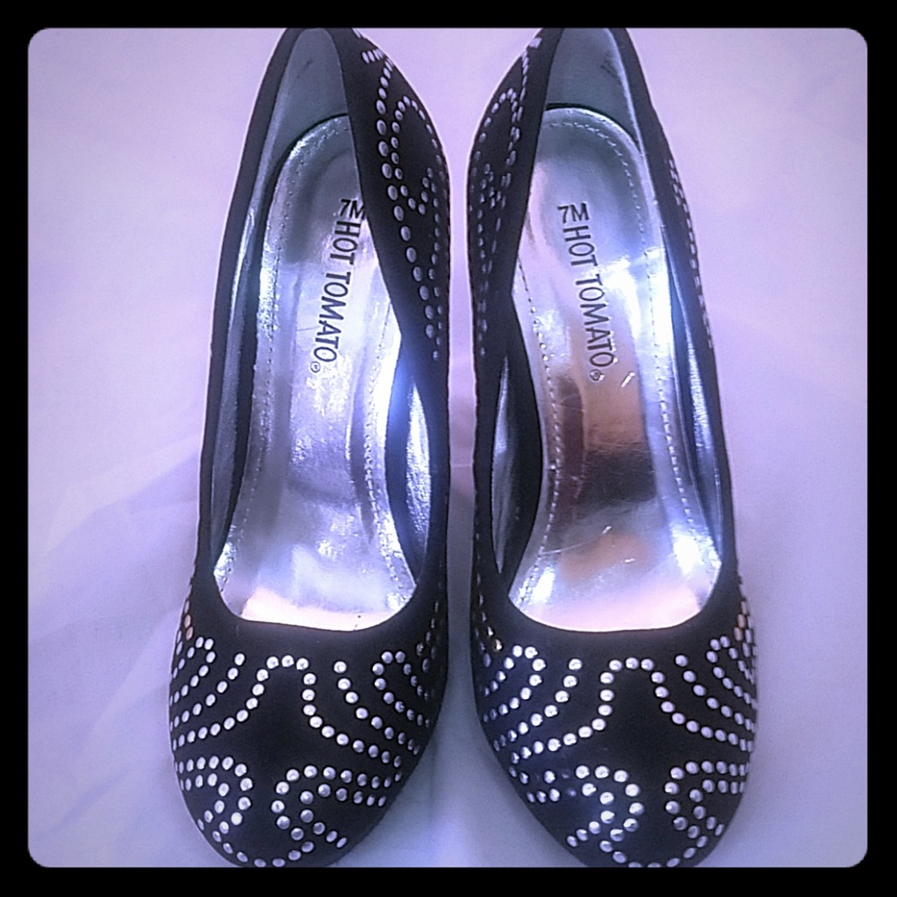HOT TOMATO Black VELOUR BLING  PLATFORM WEDGE HEEL